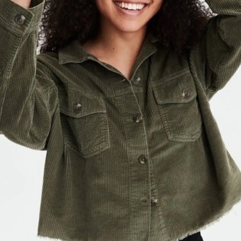 American Eagle Corduroy Cropped Raw Hem Jacket